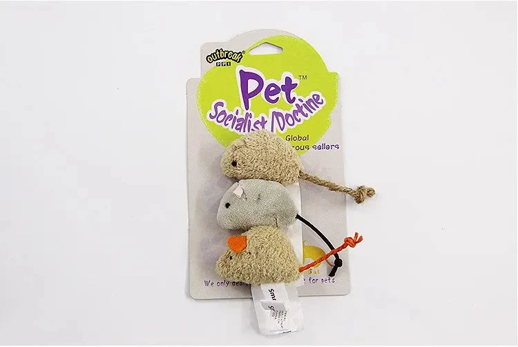 Conjunto com 3 ratos de pelúcia simulados para gatos – brinquedos interativos resistentes a mordidas e arranhões, ideais para filhotes e gatos adultos.