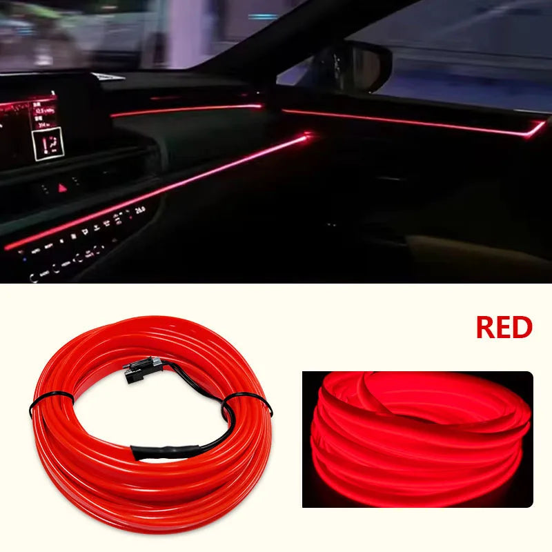 Luz de Decoração de Interior para Carro LED – Fita Neon EL 1/3/5M para Automóveis DIY Flexível com Conexão USB e Lâmpada de Ambiente