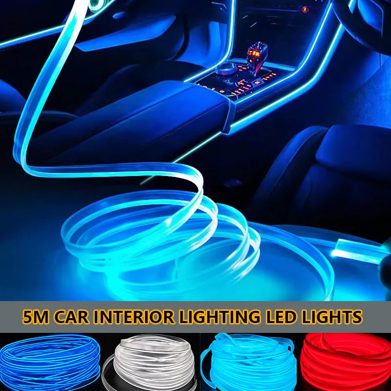 Luz de Decoração de Interior para Carro LED – Fita Neon EL 1/3/5M para Automóveis DIY Flexível com Conexão USB e Lâmpada de Ambiente