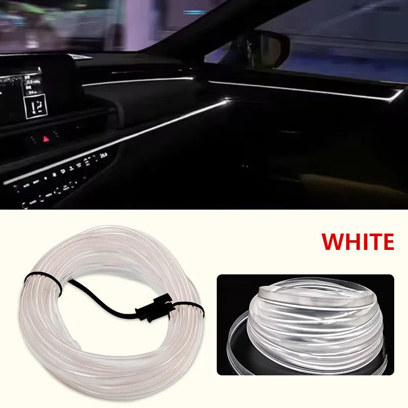 Luz de Decoração de Interior para Carro LED – Fita Neon EL 1/3/5M para Automóveis DIY Flexível com Conexão USB e Lâmpada de Ambiente